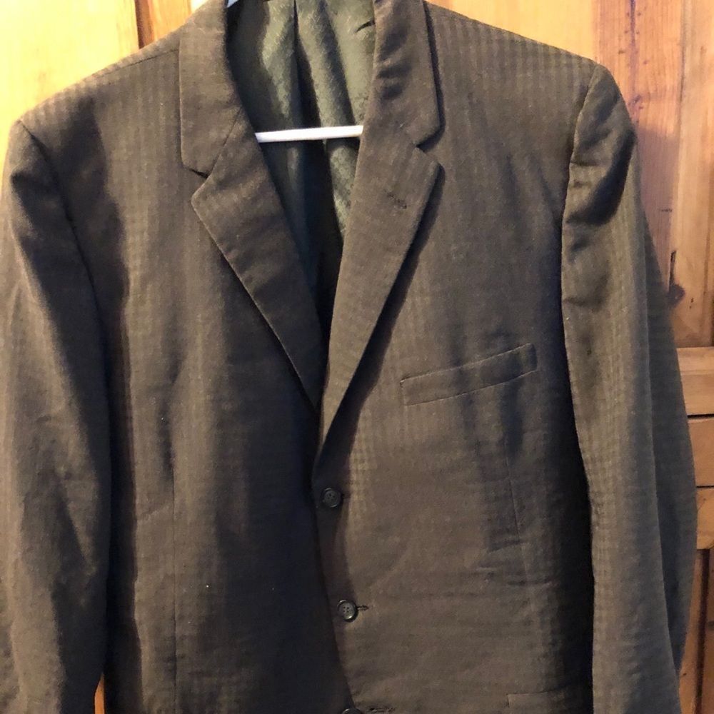 Gorgeous Avacado Gr Wool Subtle Plaid Suit Jacket